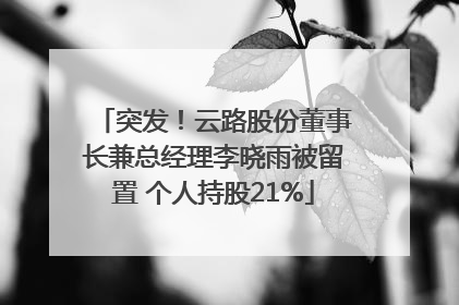 突发！云路股份董事长兼总经理李晓雨被留置 个人持股21%